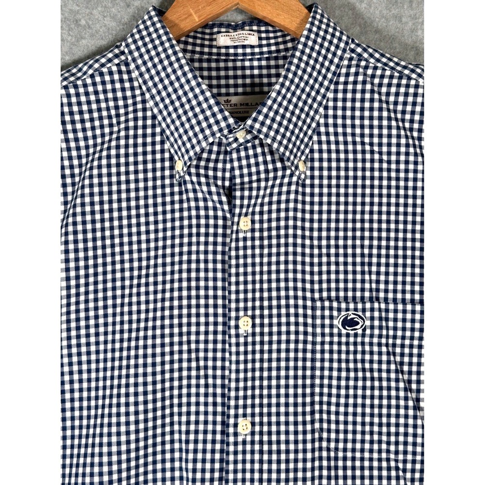 Peter Millar Penn State Button Down Shirt Mens XXL‎ Blue Gingham Nanoluxe Logo